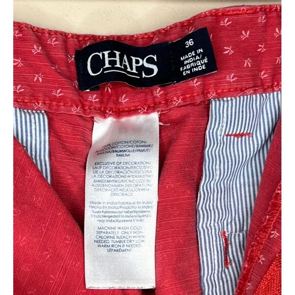 CHAPS Shorts Mens 36 Red Ditsy Print Flat Front Chino 100% Cotton - Picture 2 of 4